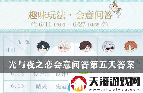 光与夜之恋会意问答第五天答案一览